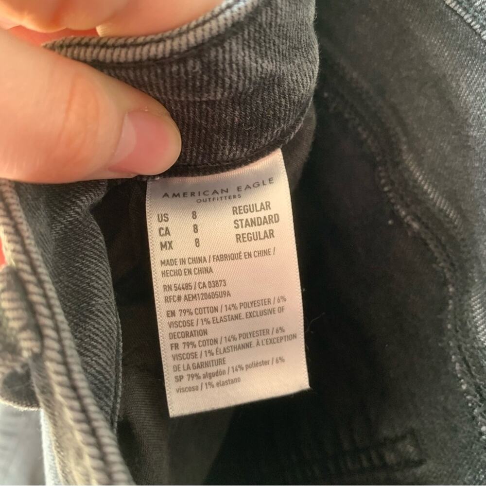 American Eagle Jeans 8 Mom High Rise Straight Leg Stretch Distressed Ripped Grey - Picture 7 of 7